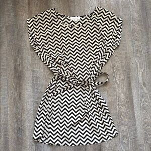 Olive & Oak Black and Cream Chevron Dress